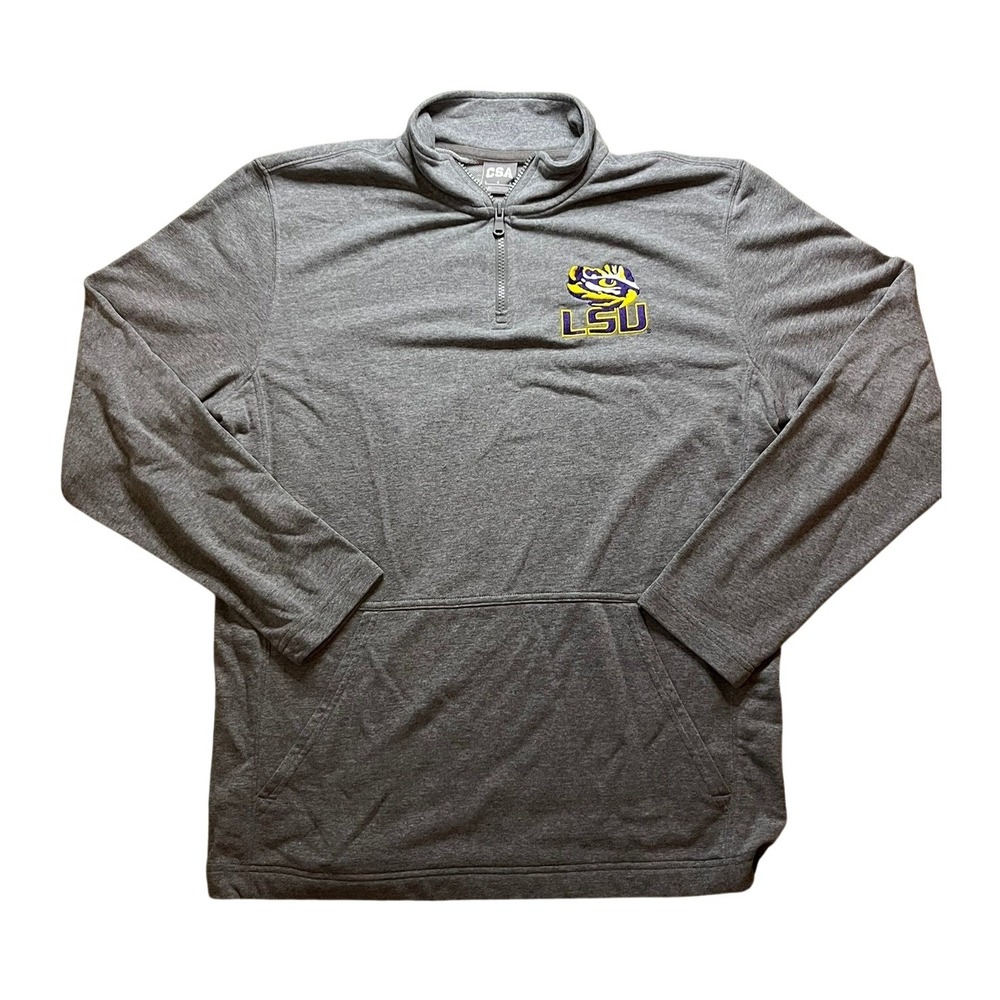 CSA LSU Tigers Mens Large Gray Quarter Zip Pullover Athleisure Kangaroo Pocket